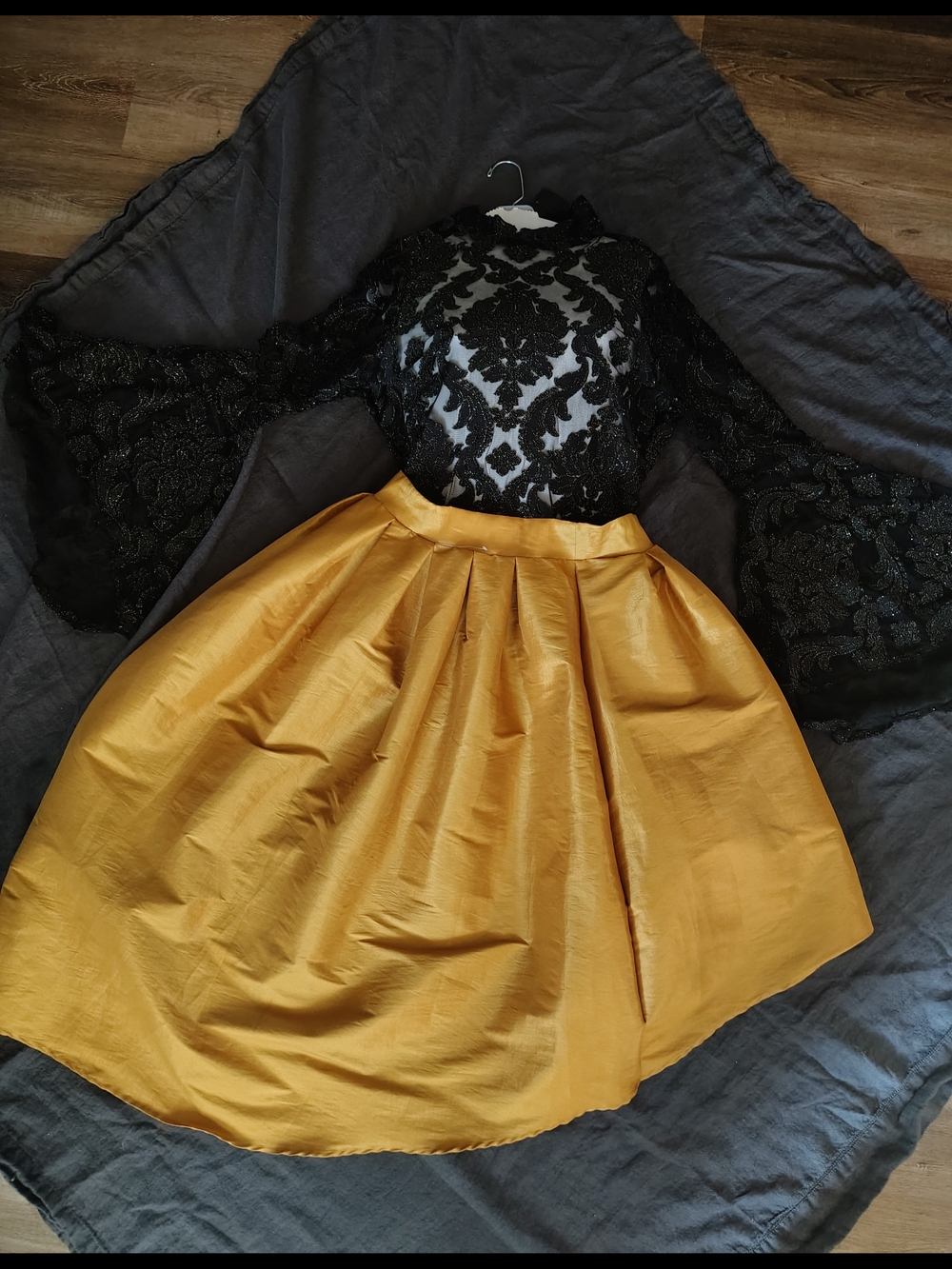 Black Mesh Bodysuit Mustard Skirst.a